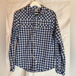 Stio Women’s Blue Plaid Snap Button Shirt – Size Medium